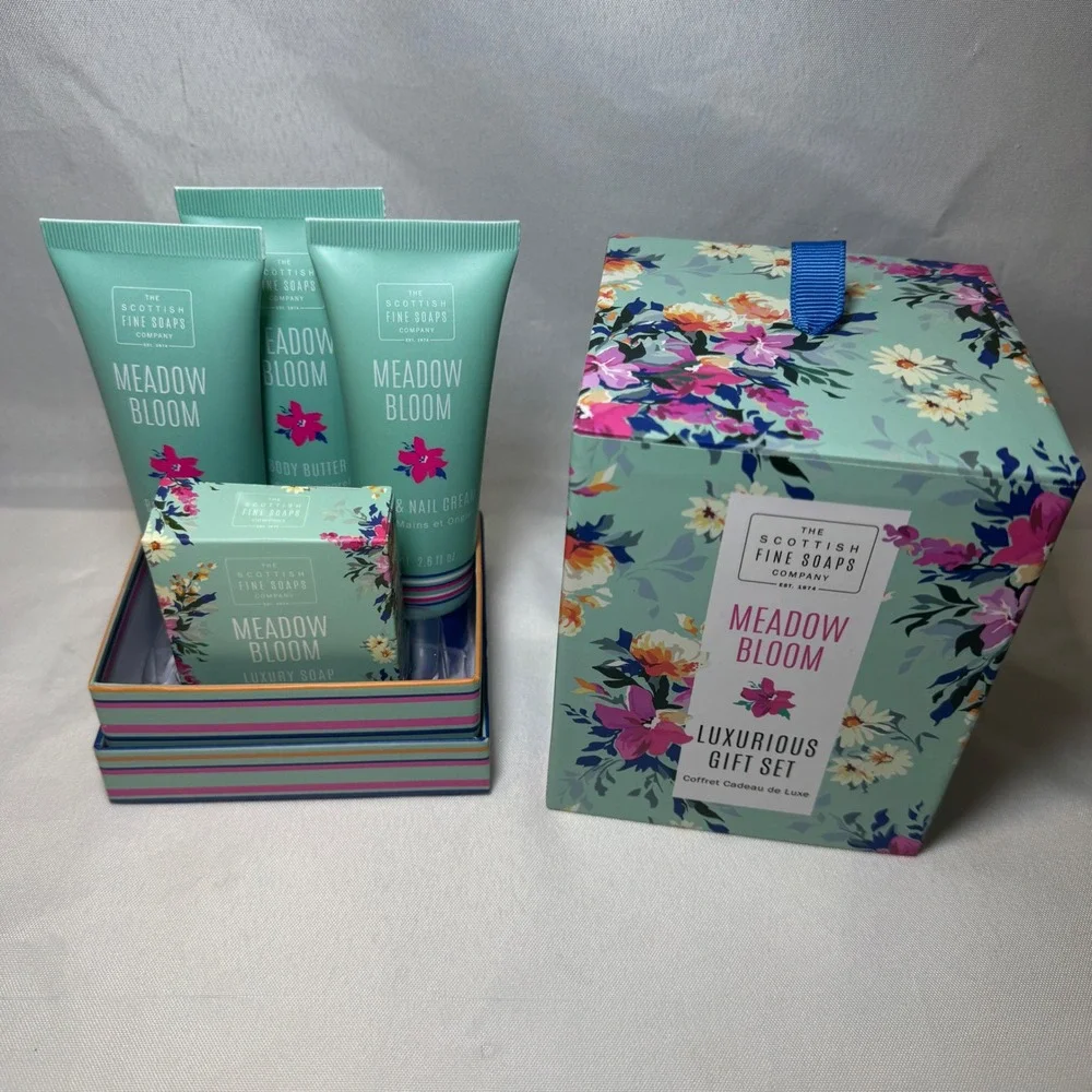 Scottish Fine Soaps Meadow Bloom 4pc Luxurious Gift Set Body Wash‎ Butter Soap